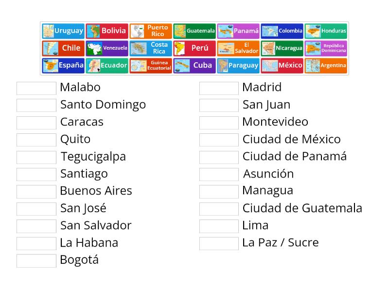 Los Paises Hispanohablantes Y Sus Capitales Une Las Parejas