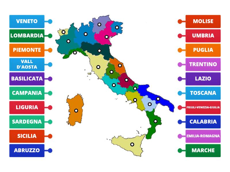 QUIZ GEOGRAFICO NOMI REGIONI ITALIA Labelled Diagram