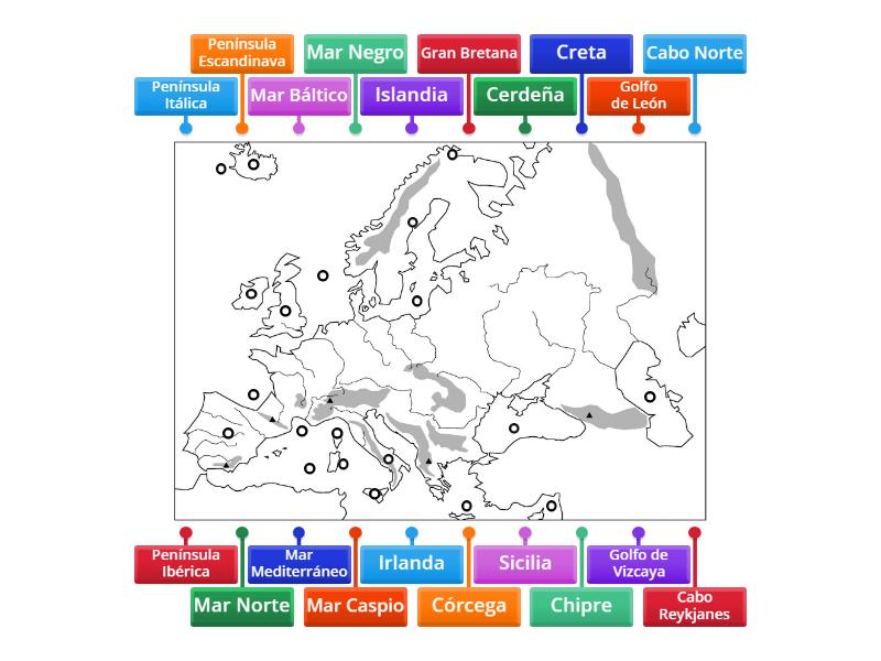 Mapa Físico de Europa 1 Diagrama con etiquetas