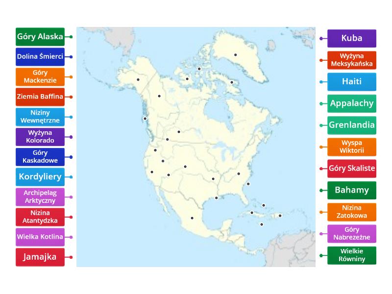 Ameryka Północna mapa konturowa v1 Rysunek z opisami