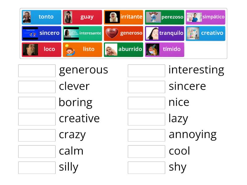 Spanish Adjectives Personality Match Up