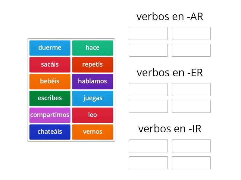 Verbos regulares en presente ar er ir فرز المجموعات