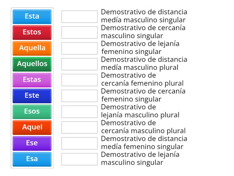 Adjetivos Demostrativos Une Las Parejas