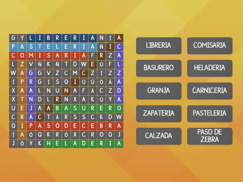 Crucigrama Partes De La Ciudad Wordsearch