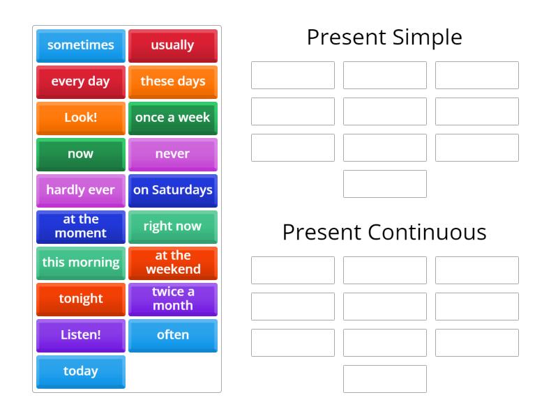 Present Tenses Time Markers Group Sort