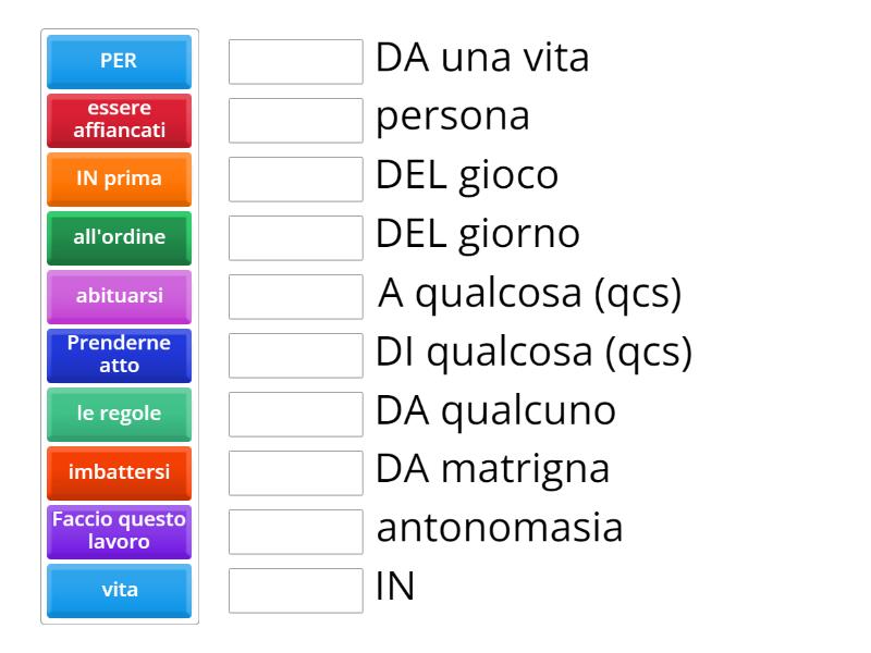 Alcune Espressioni Fisse Con Le Preposizioni Match Up