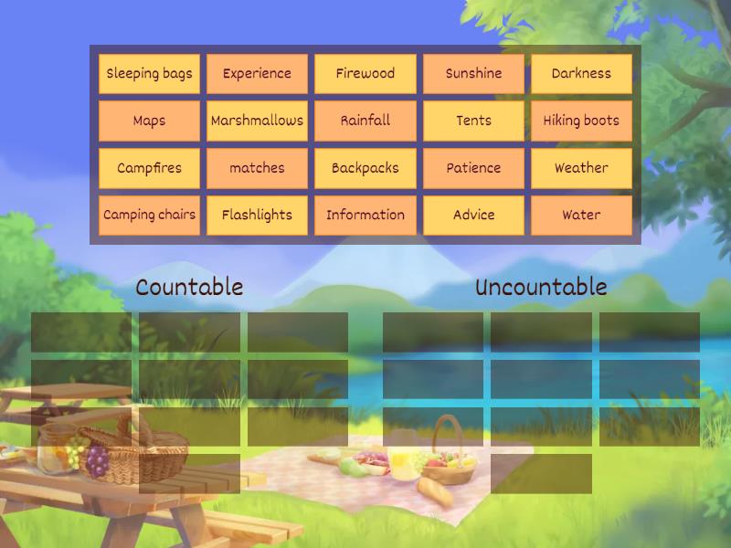 Countable And Uncountable Nouns Sorting Group Sort