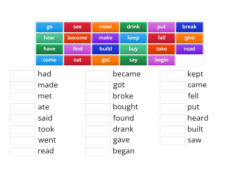 Irregular Verbs Matching Activity Une Las Parejas