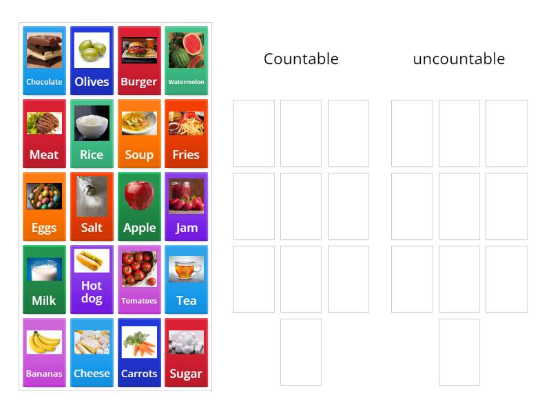 Countable And Uncountable Nouns Ordenar Por Grupo