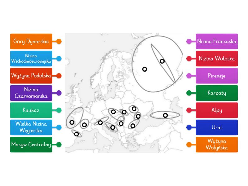 góry niziny i wyżyny w Europie mapa fizyczna Labelled diagram