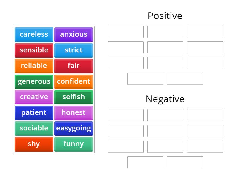 Adjectives Positives Vs Negatives Group Sort