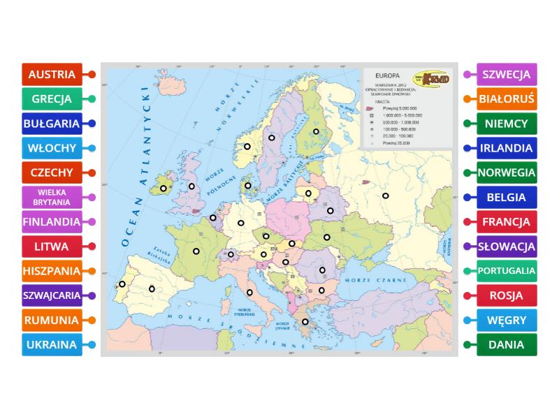 EUROPA Mapa Polityczna Rysunek Z Opisami