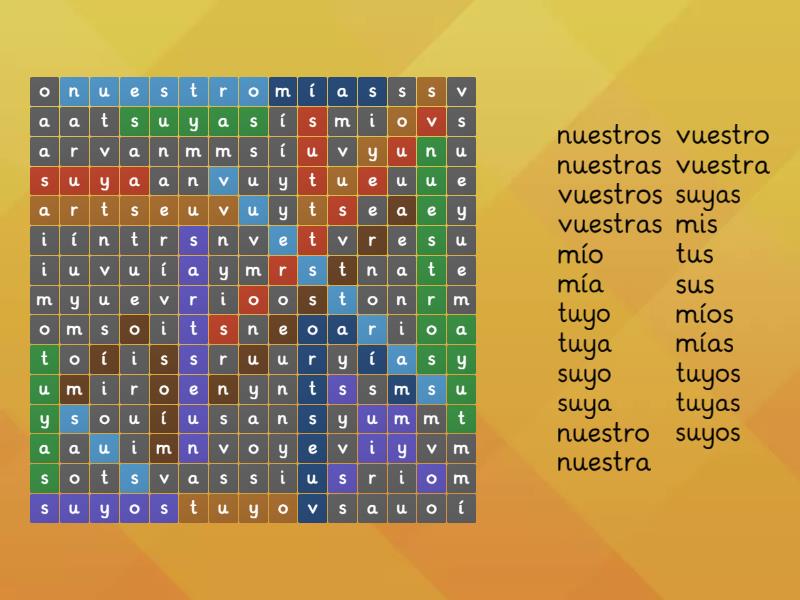 Pronomes Possessivos Em Espanhol Wordsearch