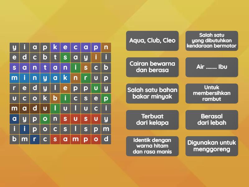 Contoh Benda Cair Wordsearch