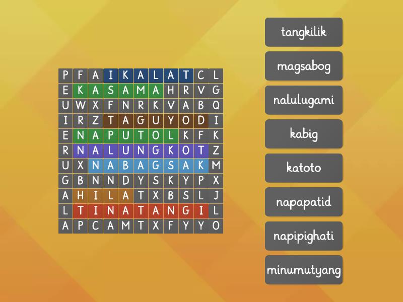 Hanapin Ang Kasingkahulugan Ng Mga Piling Salita Wordsearch