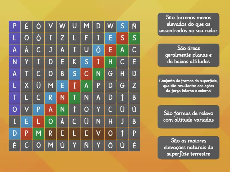 Formas De Relevo Wordsearch