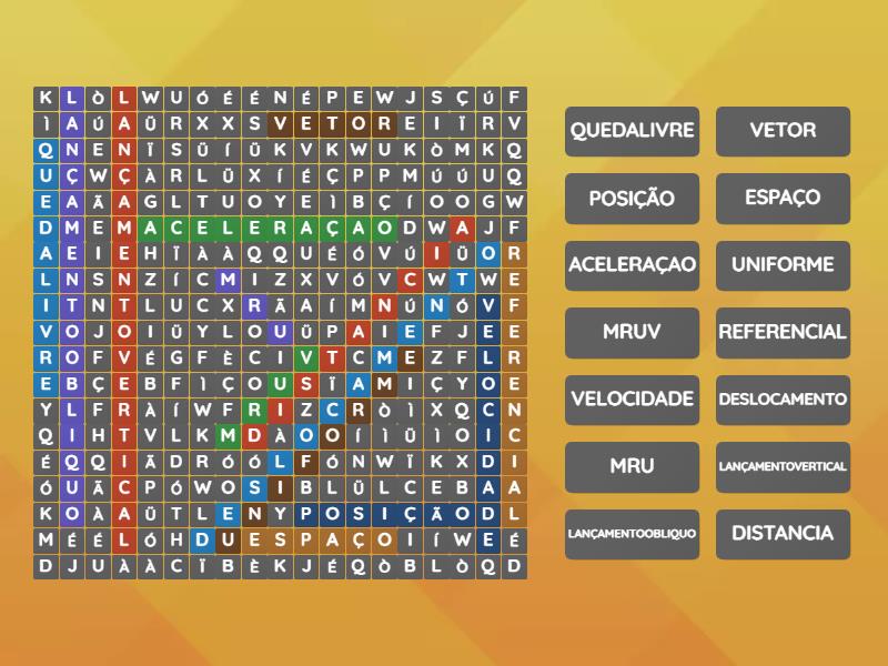 CAÇA PALAVRAS FÍSICA CINEMÁTICA Wordsearch