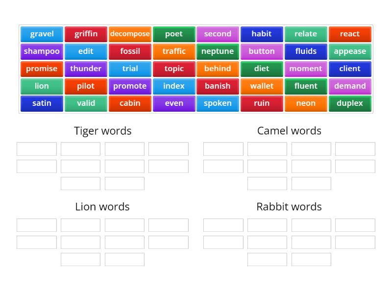 Syllable Sort Tiger Camel Lion Rabbit Group Sort