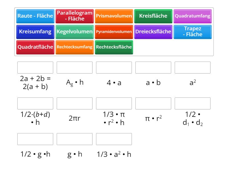 Geometrie Basic Formeln Match Up