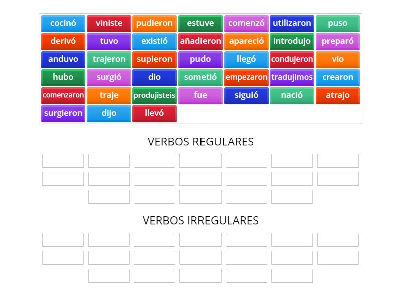 VERBOS REGULARES E IRREGULARES Group Sort