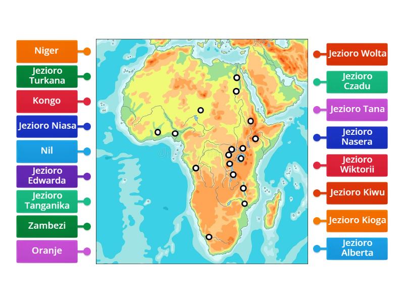 Afryka Mapa Fizyczna Rzeki I Jeziora Rysunek Z Opisami