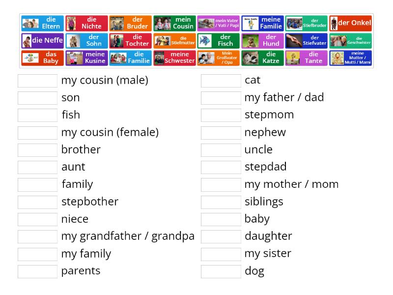 Wordwall Meine Familie Nouns Une Las Parejas