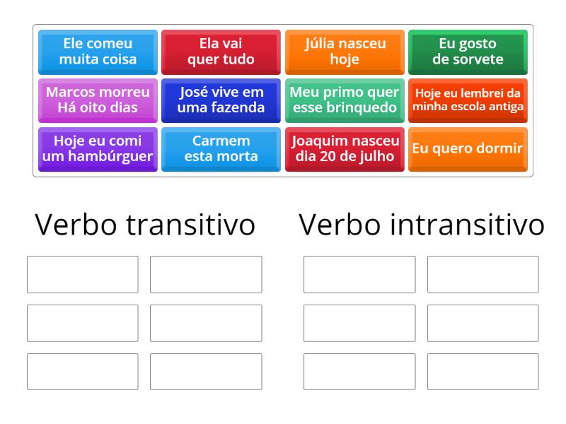 801 verbo transitivo e intransitivo Classificação em grupos