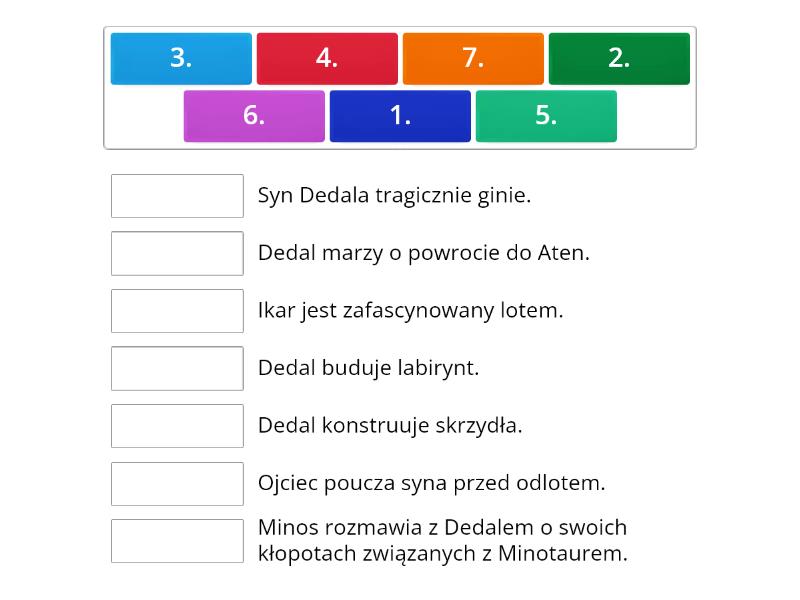 Plan wydarzeń Dedal i Ikar Połącz w pary