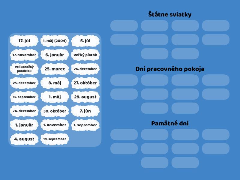 Štátne sviatky pamätné dni dni pracovného pokoja SR Třídění skupin