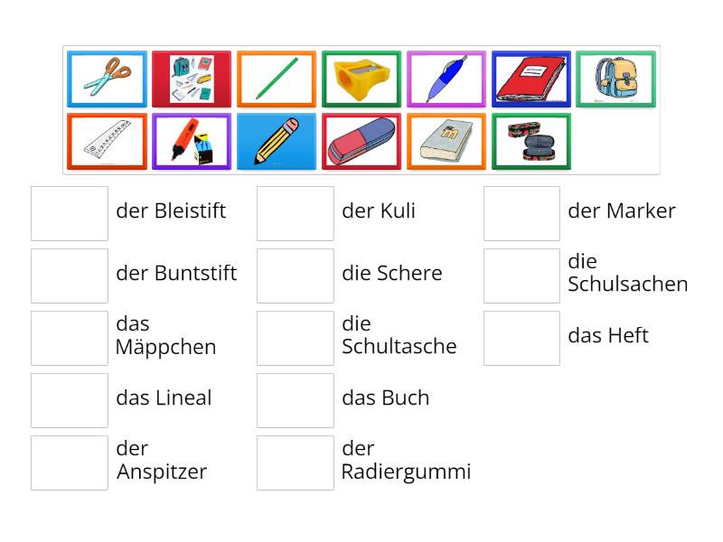 Schulsachen Przybory Szkolne Klasa 4 Niemiecki Match Up