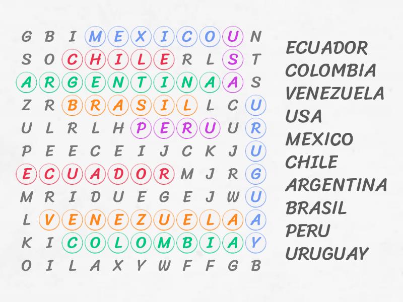 Sopa De Letras Paises Wordsearch