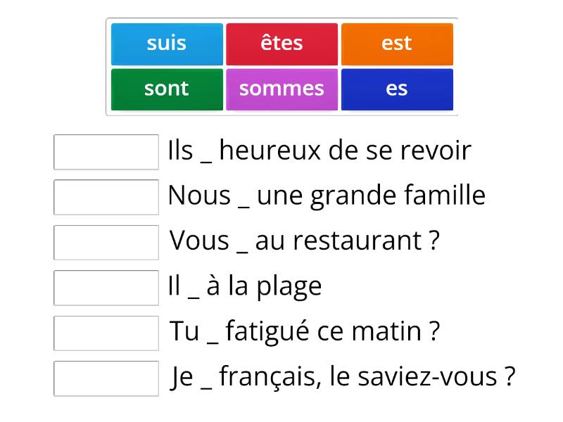 Exercise verbe être Match up