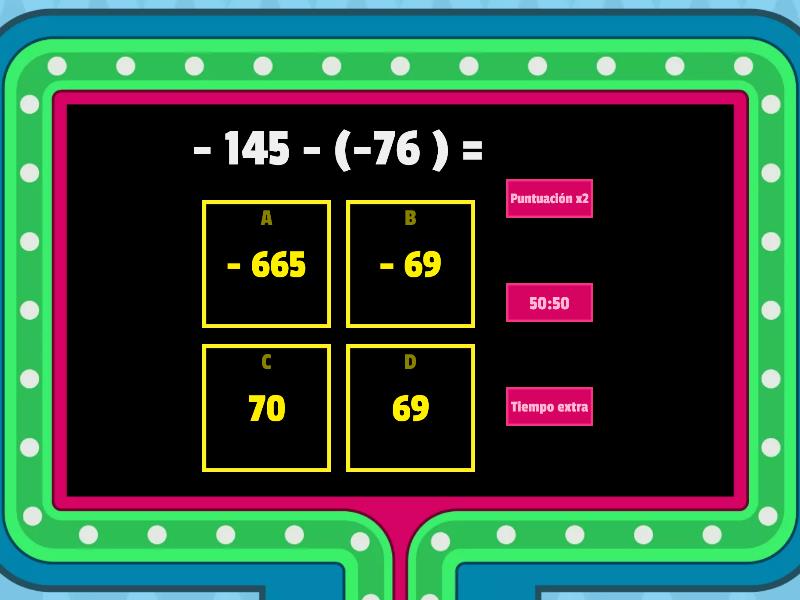 Sumas Y Restas De Numeros Enteros Gameshow Quiz