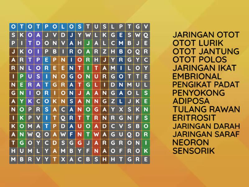 Jaringan Pada Hewan Biologi Kelas XI Wordsearch