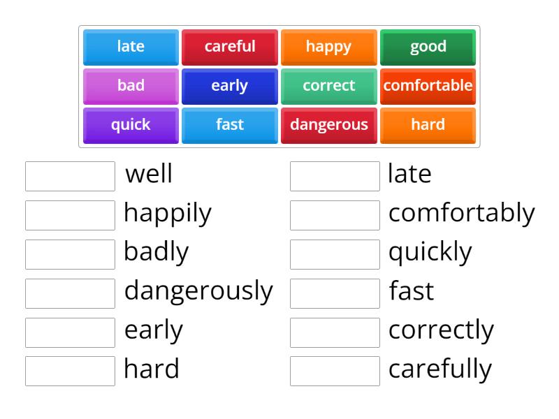 Adjectives Or Adverbs Match Match Up