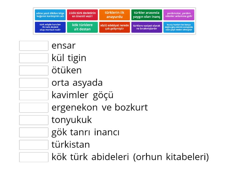 6 sınıf Sosyal Bilgiler Türklerin Ana Yurdu Eşleştir