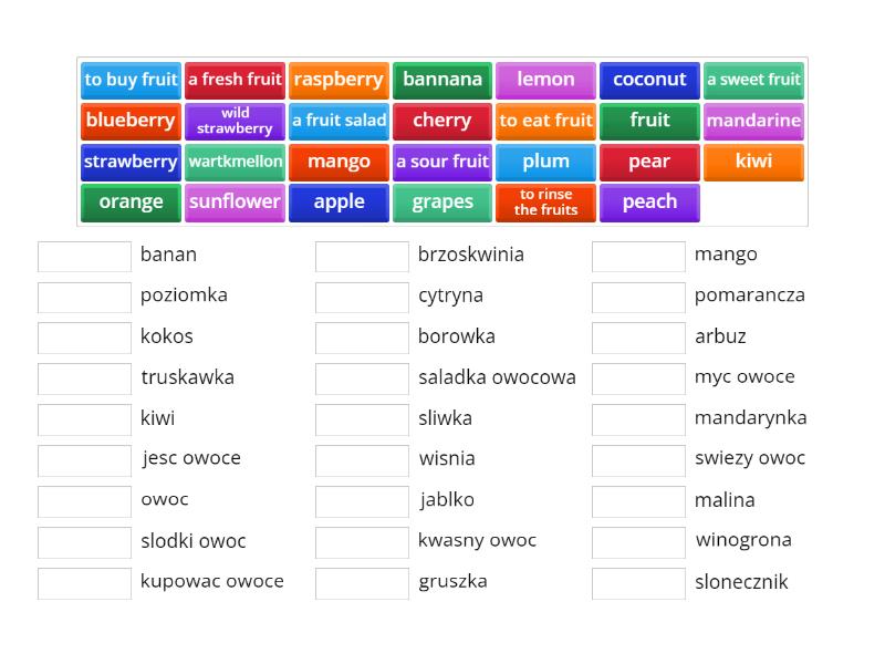 Owoce Fruits Po Angielsku Match Up