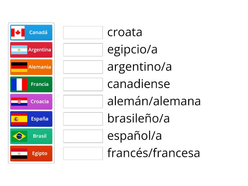 Países y nacionalidades Une las parejas