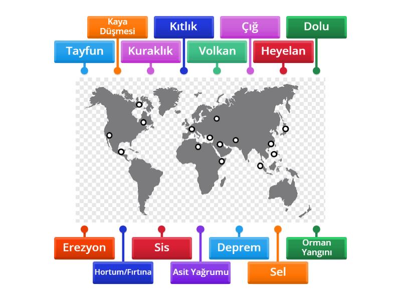 Doğal Afetler Harita Üzerinde Yerleştirme Labelled diagram