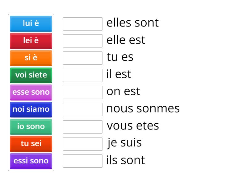 VERBO ESSERE IN FRANCESE Match Up