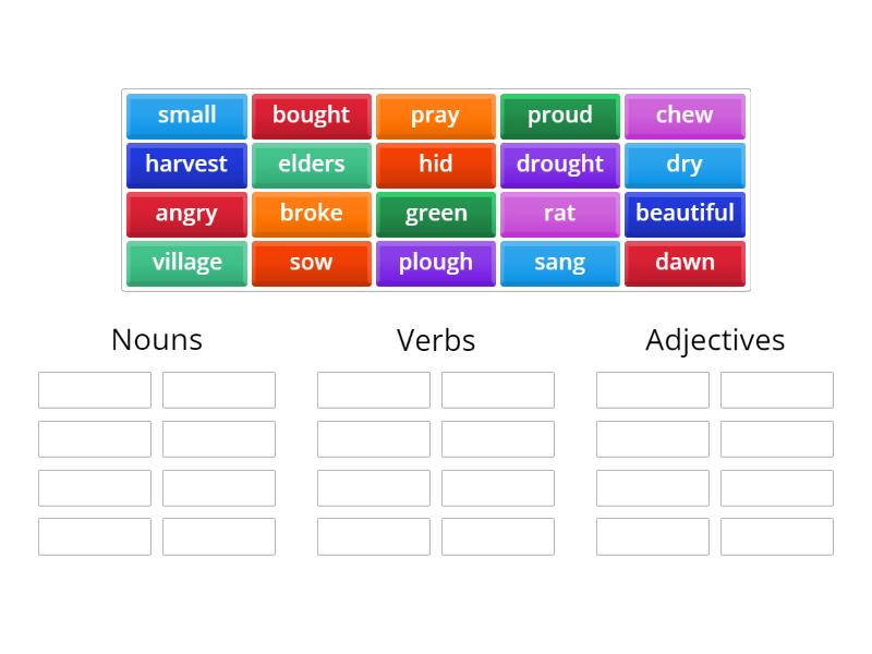 Nouns Verbs Adjectives Ordenar Por Grupo