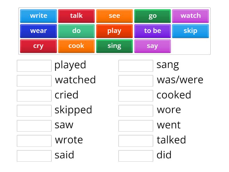 Verbs Past Tense Regular And Irregular Une Las Parejas