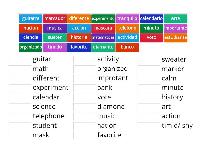 Cognados Cognates Match Up