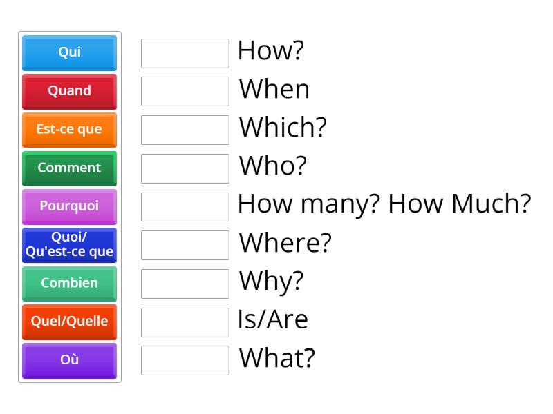 Les Mots Interrogatifs Match Up Une Las Parejas