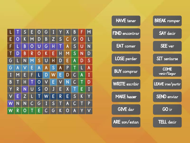 Simple Past Irregular Verbs Ca A Palavras