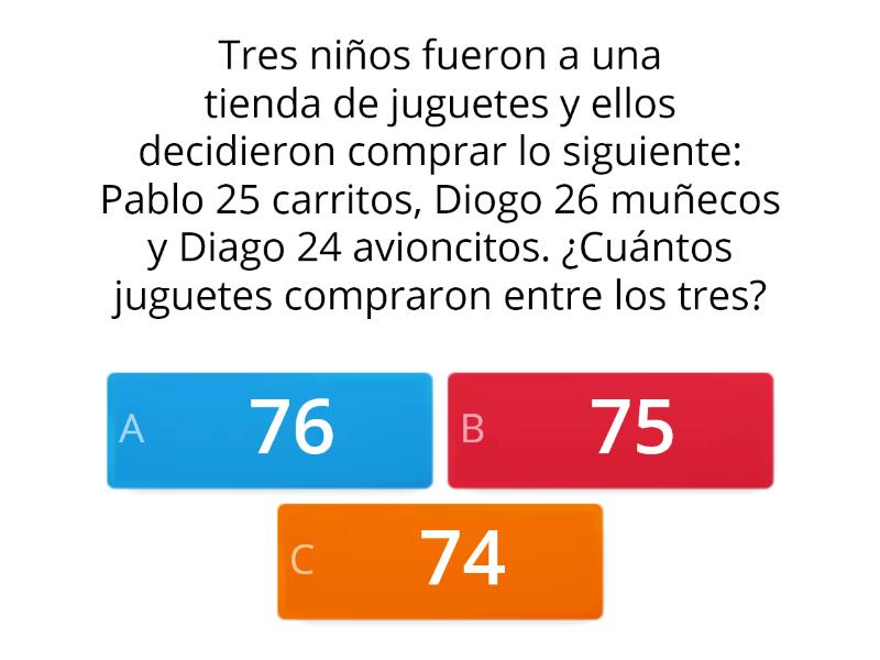 Problemitas De Adiciones Con Tres Sumandos Cuestionario