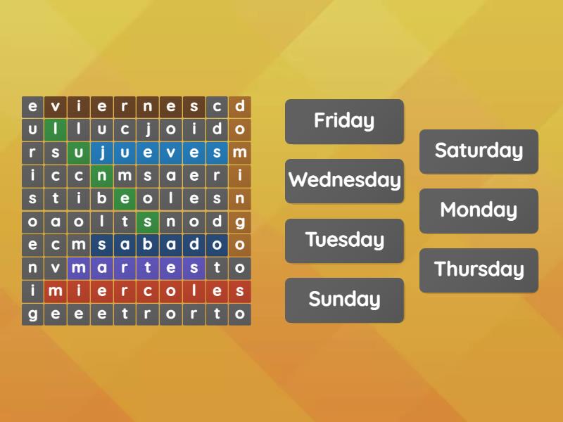 Days Of The Week Wordsearch