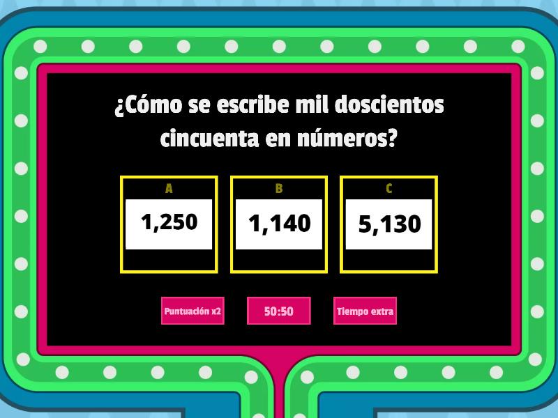 Lectura Y Escritura De N Meros De Hasta Cifras Gameshow Quiz