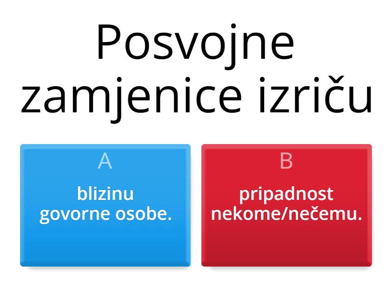 POSVOJNE ZAMJENICE Kviz Quiz