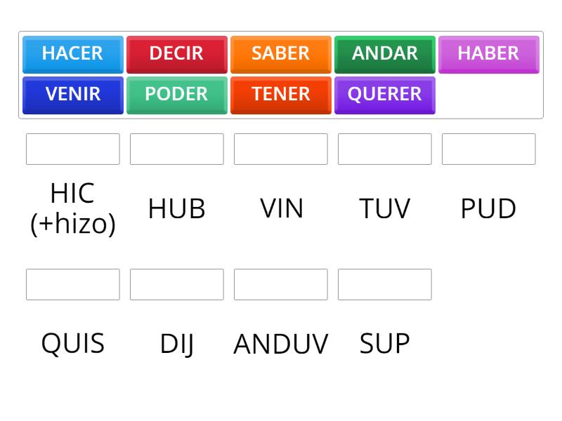 PRETERITO VERBOS IRREGULARES Match Up